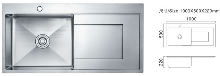 Cuencos de cocina de una sola taza de 81 cm Tipo de plato de fregadero de acero inoxidable comercial personalizado