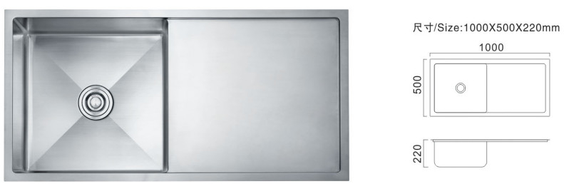 Cuencos de cocina de una sola taza de 81 cm Tipo de plato de fregadero de acero inoxidable comercial personalizado