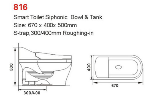670 X 400 X 500 mm Toiletas colgadas por pared inteligentes Toiletas inteligentes sifónicas montadas en pared