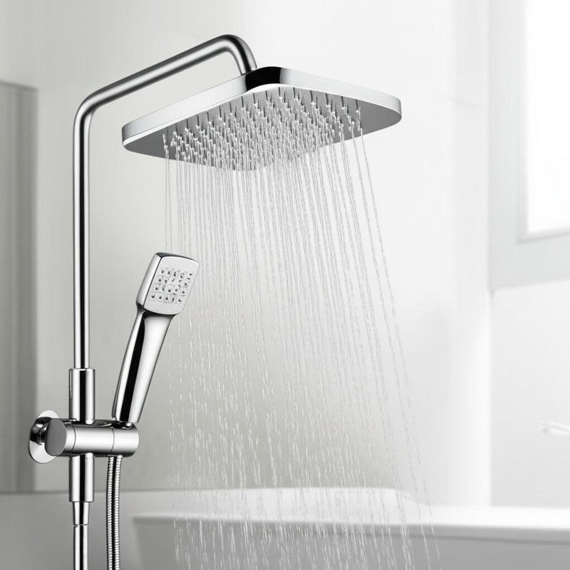 Blanco moderno panel de agua de la ducha del grifo montado en la pared de doble control con 4 funciones de pulverización de mano