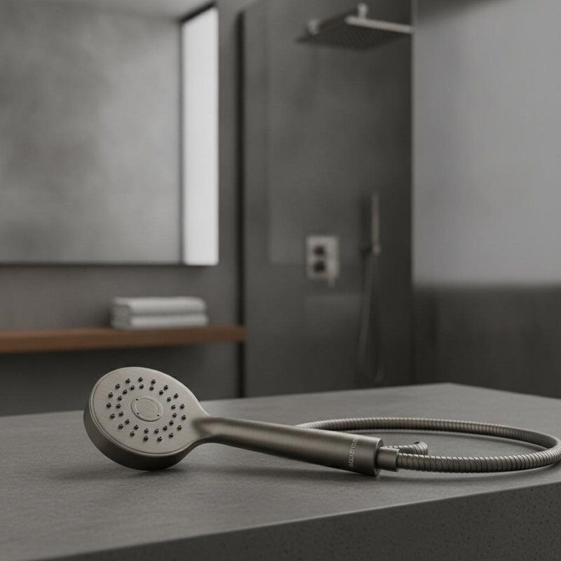 Ducha de mano con acabado gunmetal diseñada para complementar interiores de baño contemporáneos, ofreciendo funcionalidad y apariencia elegante