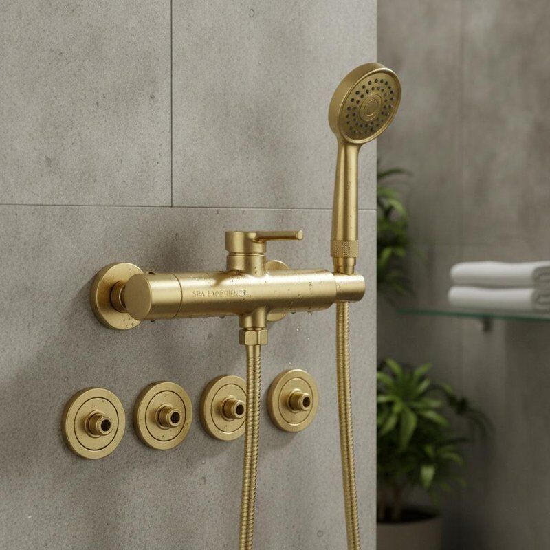 Duchas de mano Grifos que incorporan diseño de latón y tecnología SPA Waist Jet para una experiencia mejorada en el baño