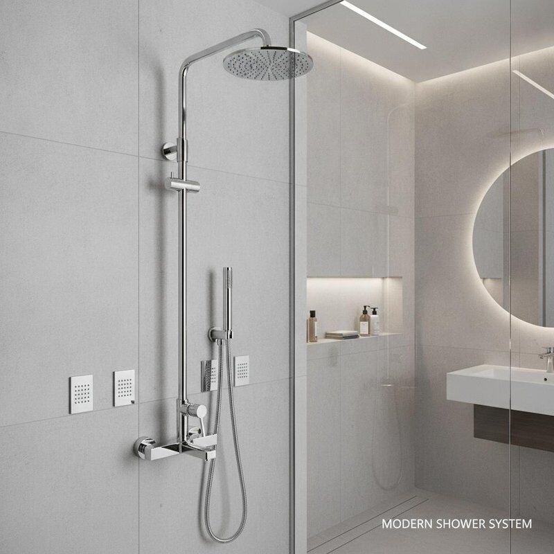 Grifos con acabado cromado con cabezal de ducha y chorro de cintura SPA ideales para instalaciones de baño modernas