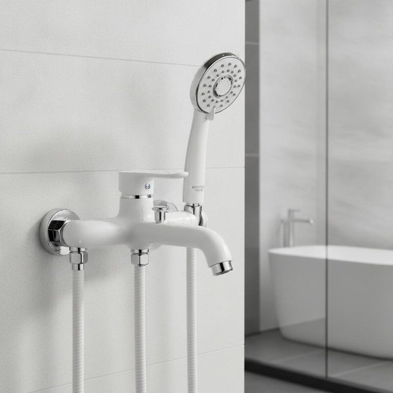 Grifo de ducha de mano con cuerpo de latón y acabado blanco, adecuado para renovaciones de baños, proyectos comerciales y hogares residenciales