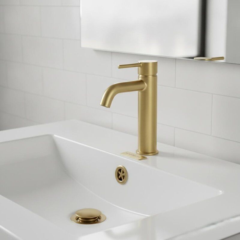 Grifo Mezclador para Lavabo Alto Acabado Latón Cepillado Cuerpo de Latón Macizo con Desagüe Pop-Up Cartucho Cerámico Altura 180mm